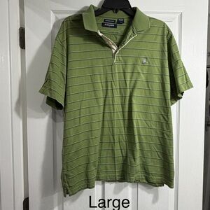 Chaps Men's Polo Shirt in Green with White Stripes